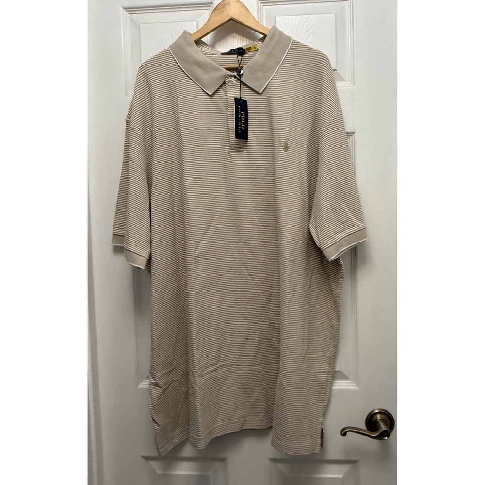 Polo Ralph Lauren Polo Shirt Mens 4XLT Tan NWT Striped Stretch Pique Logo